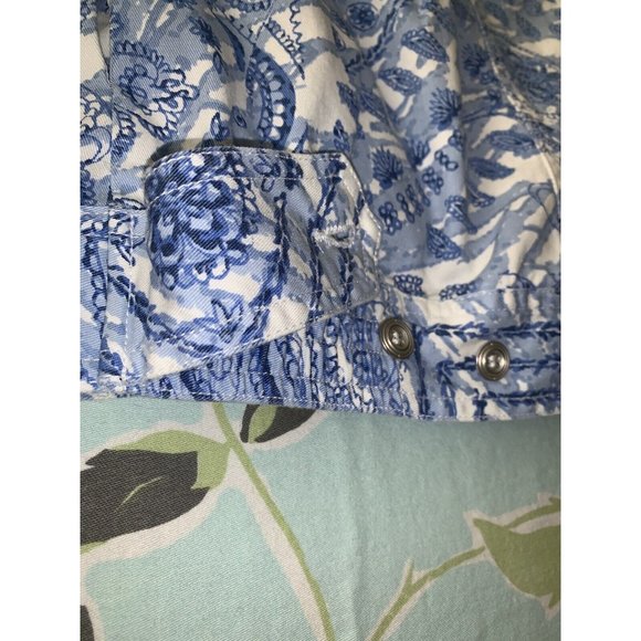 Alfred Dunner Sz 12 Blue White Paisley Geo Print Cotton Trucker Jacket EUC - Picture 9 of 10